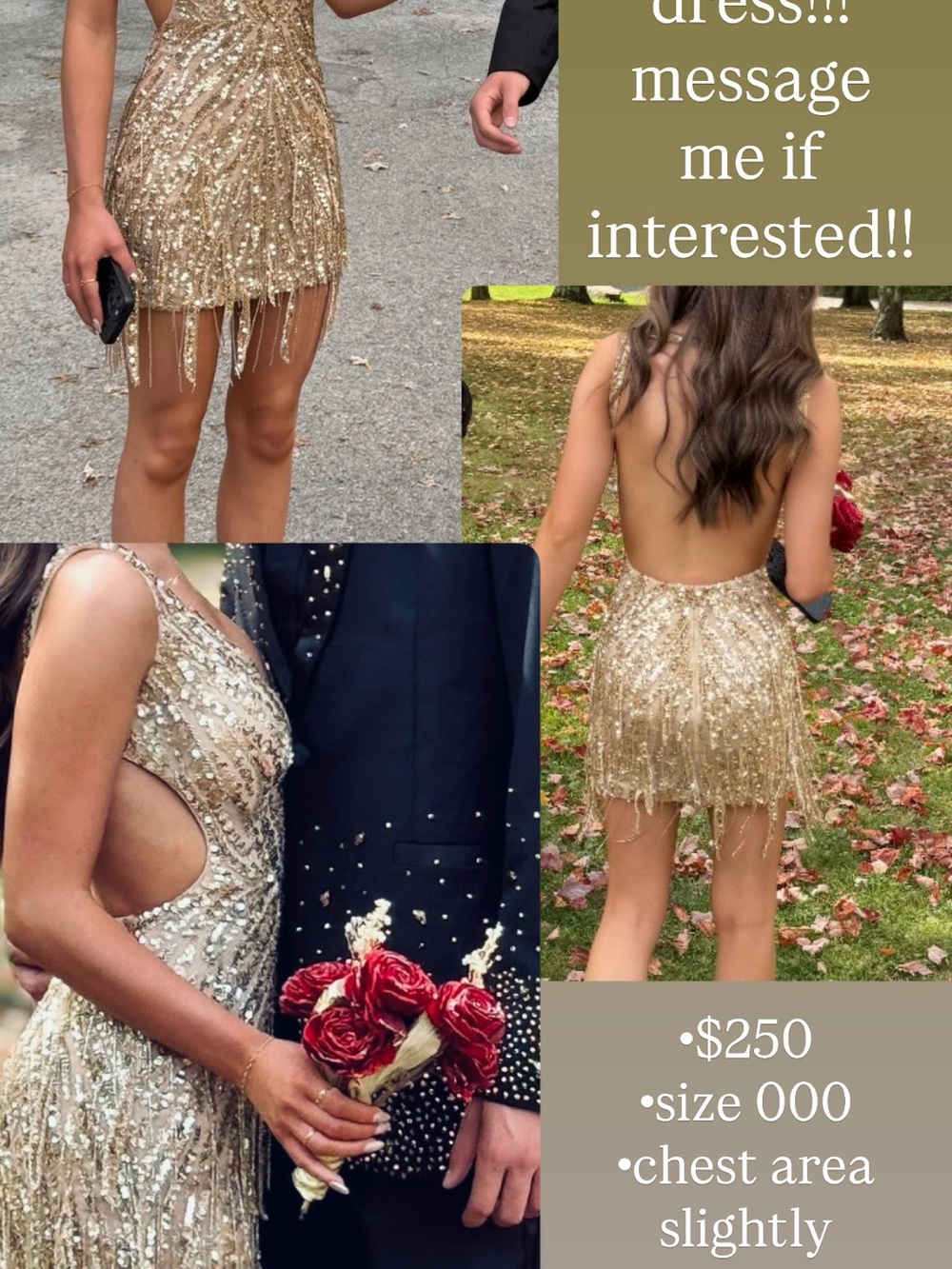 Sherri Hill Gold Sequin Fringe Mini Dress